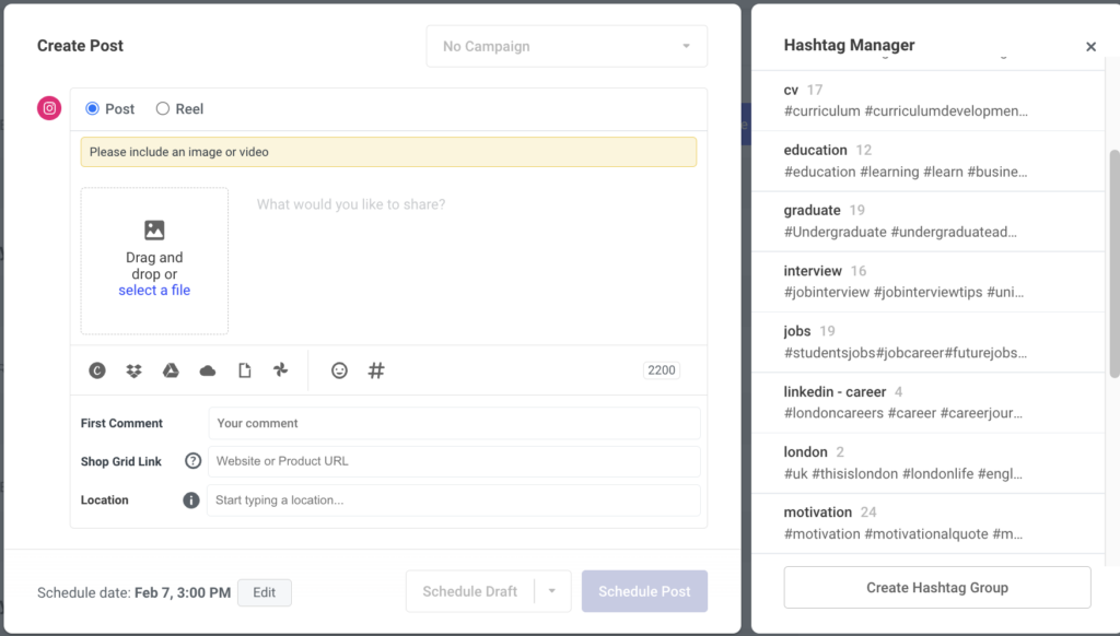 Buffer VS Later hashtag manager