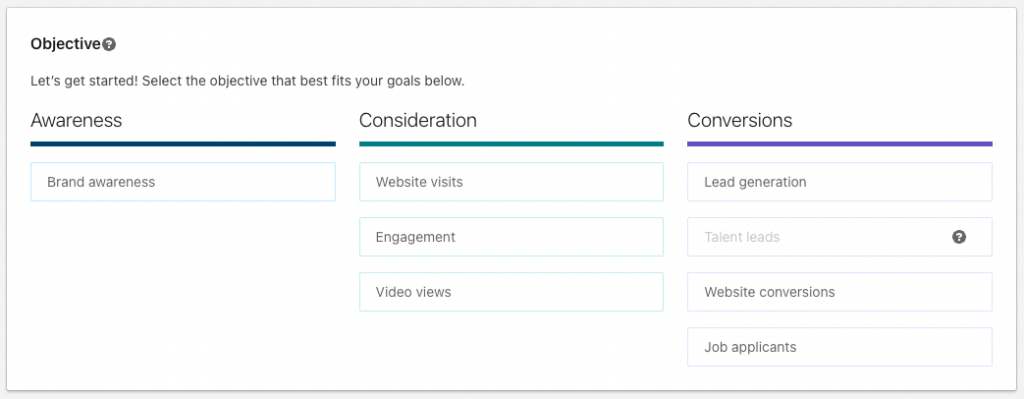 LinkedIn conversation ads - Choose your objectives