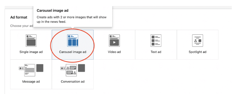 choose the Carousel ad as your format