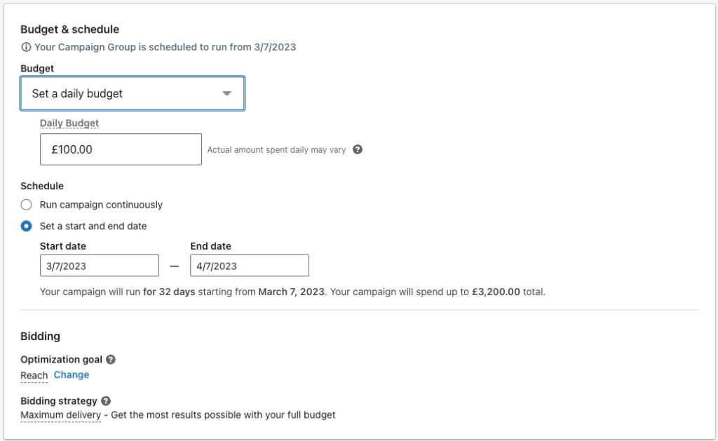 LinkedIn Ads Budget & Schedule and Bidding strategy