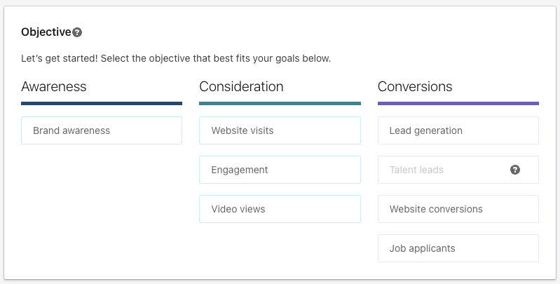 setting objectives in LinkedIn ads