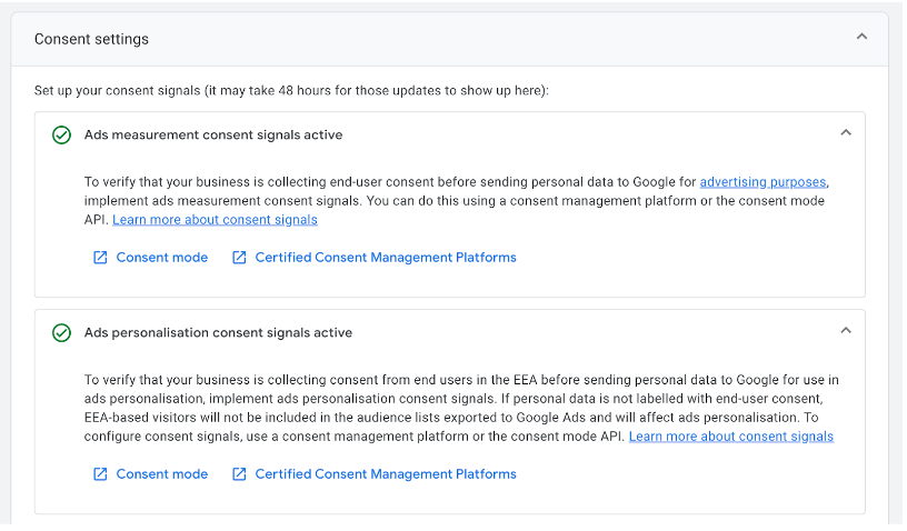 consent settings ga4