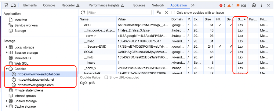 Chrome Developer Tools Application tab