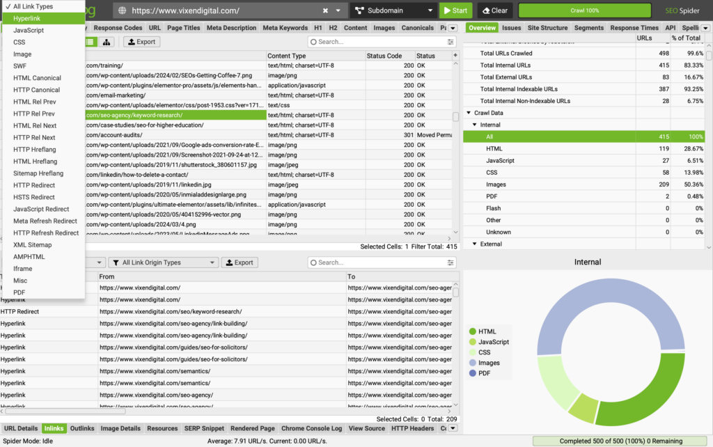 analysing link position with screamingfrog SEO