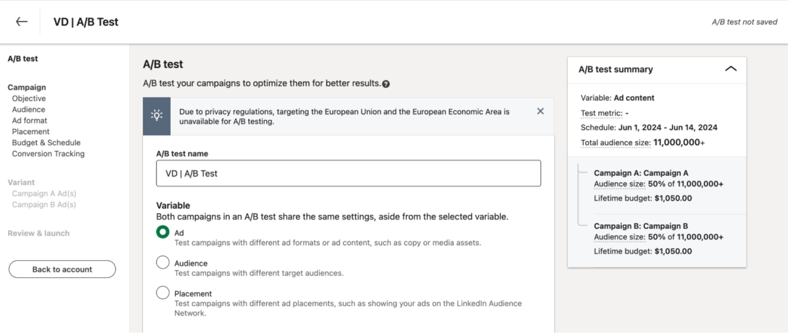 LinkedIn Ads A/B Testing: Best Practice (with Example) - Vixen Digital