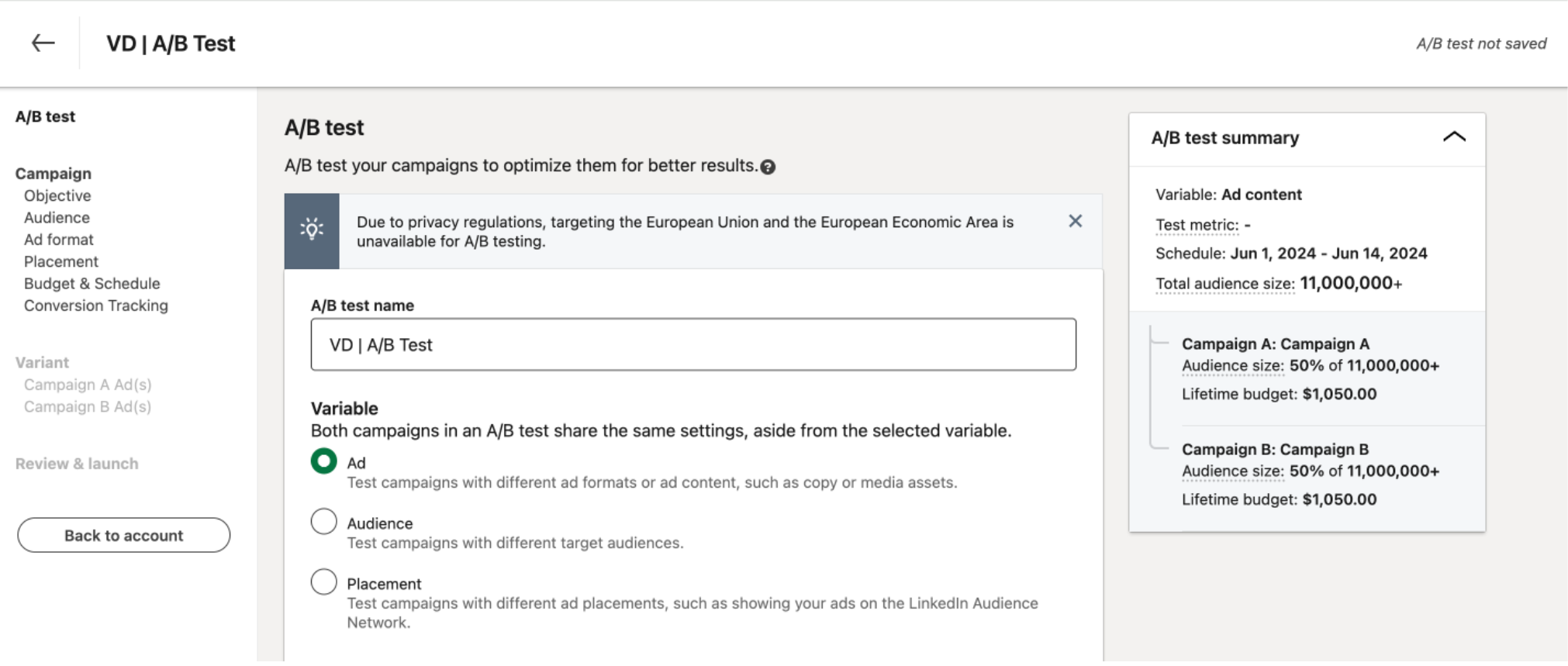 LinkedIn Ads A/B Testing: Best Practice (with Example) - Vixen Digital